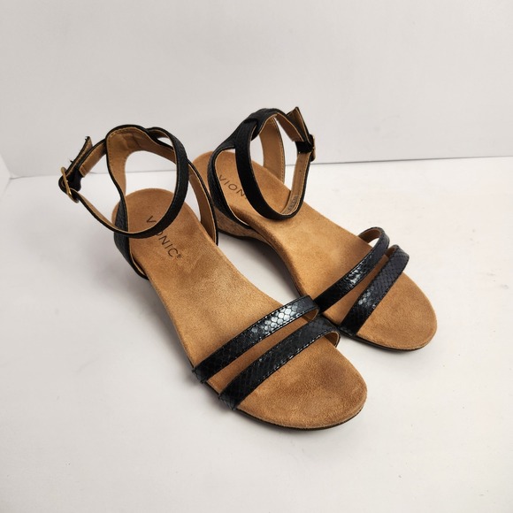 Vionic Shoes - Vionic Women's Black Leather Strappy Buckle Slingback Sandals Size 7.5
